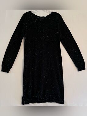 Premise Black Confetti Speckled Knit Button Back Sweater Dress L